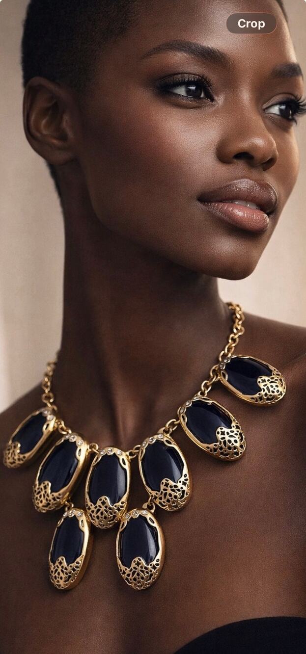 Vintage Gold Tone Blue Acrylic Statement Necklace 22”